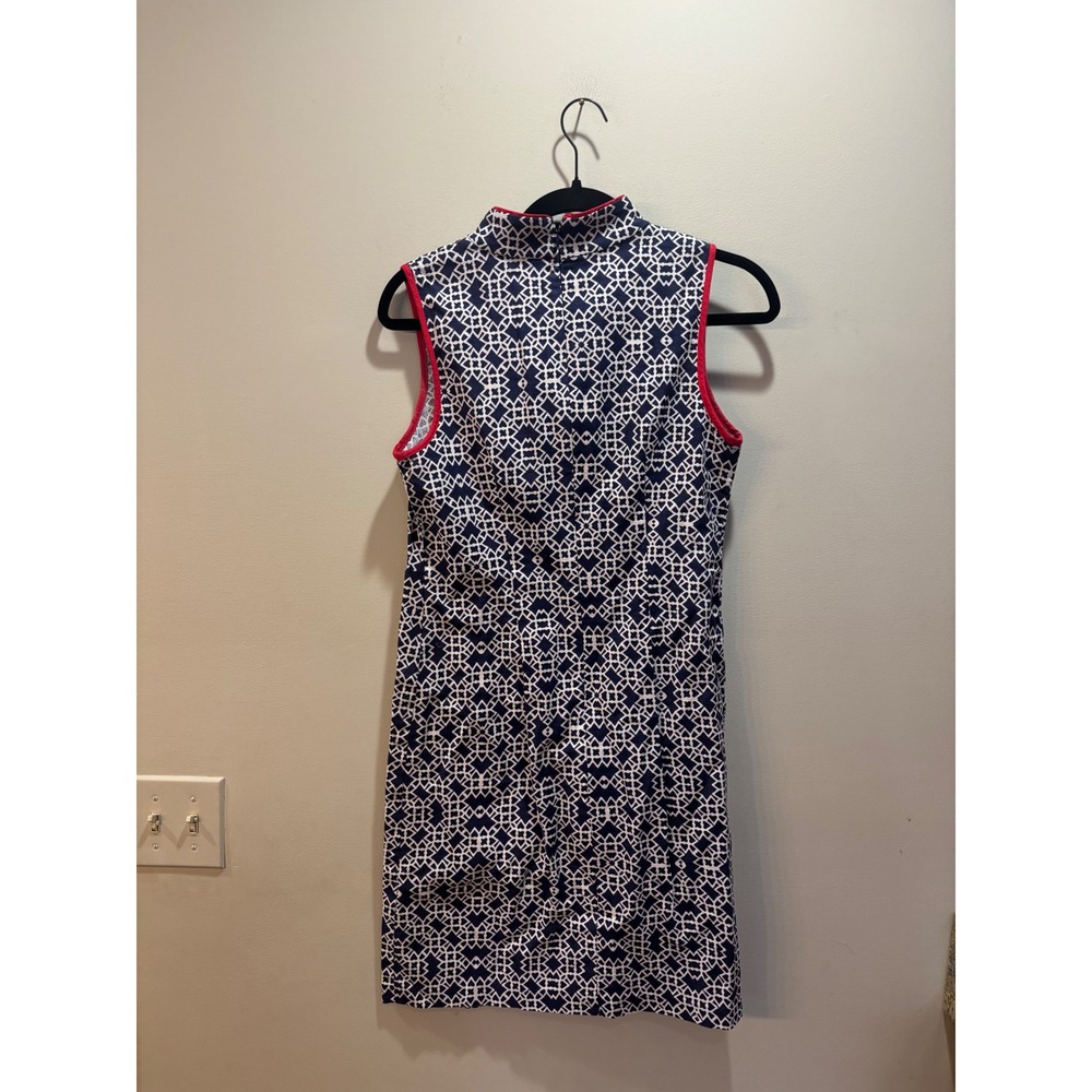 Eliza J Navy White Geometric Sleeveless Mock Neck Sheath‎ Dress Size 4 - Picture 2 of 10